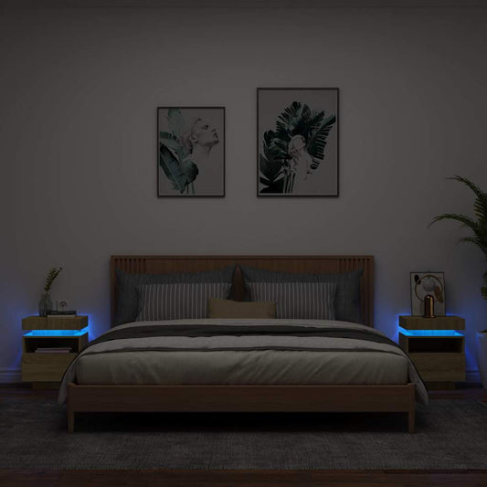 vidaXL Κομοδίνα με Φώτα LED 2 τεμ. Sonoma Δρυς 40x39x48,5 εκ.