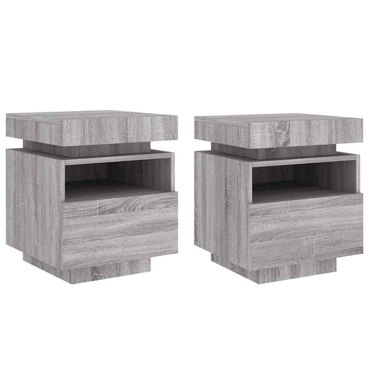 vidaXL Κομοδίνα με Φώτα LED 2 τεμ. Γκρι Sonoma 40x39x48,5 εκ.