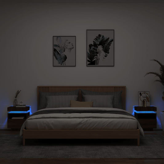 vidaXL Κομοδίνα με Φώτα LED 2 τεμ. Καφέ Δρυς 40x39x48,5 εκ.