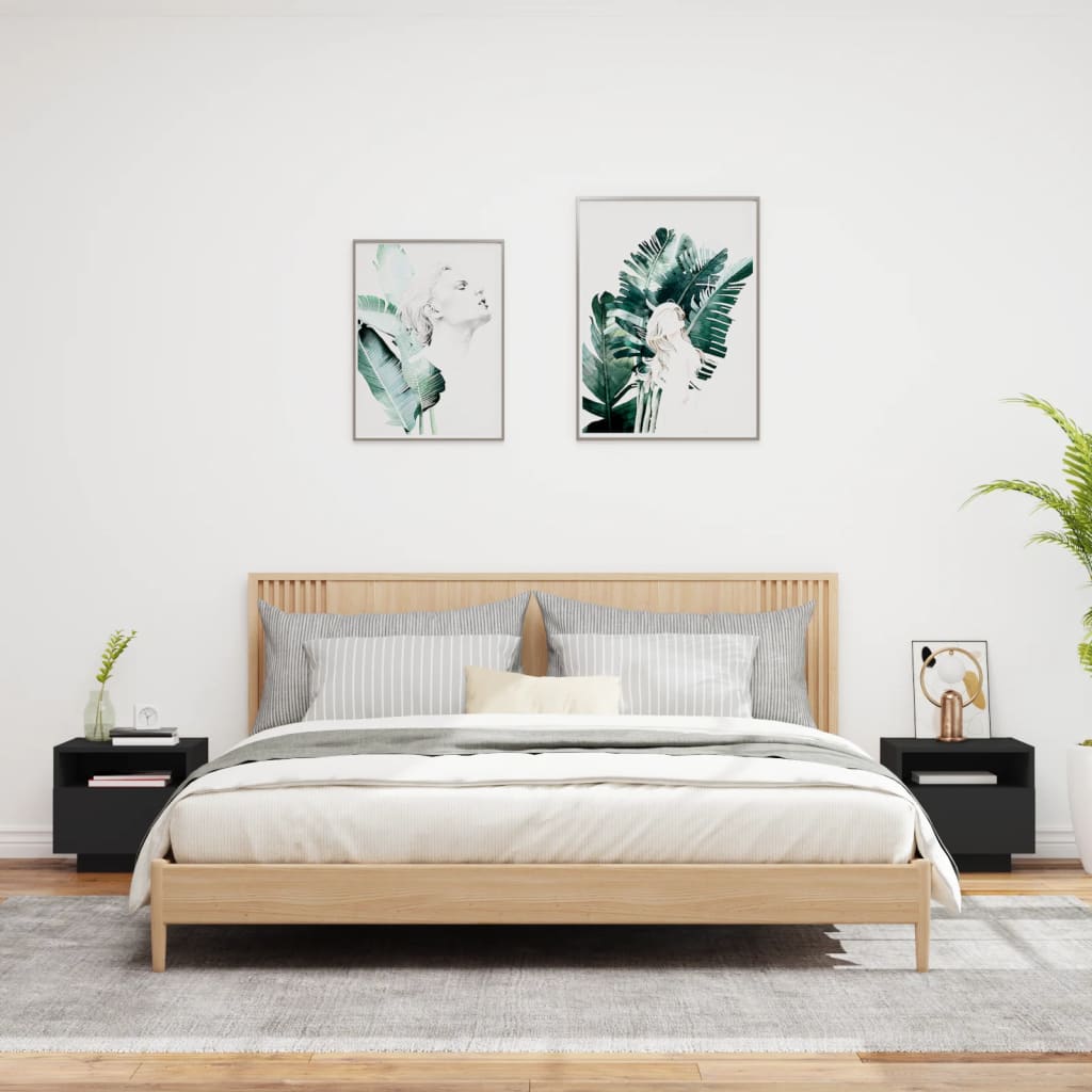 vidaXL Κομοδίνα με Φώτα LED 2 τεμ. Μαύρα 40 x 39 x 37 εκ.