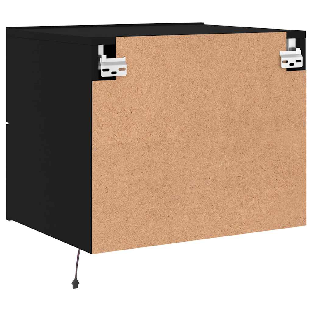 vidaXL Κομοδίνο Επιτοίχιο με Φώτα LED Μαύρο