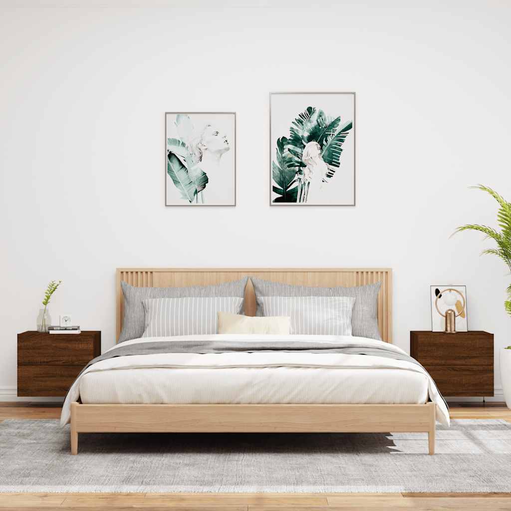 vidaXL Κομοδίνα Επιτοίχια με Φώτα LED 2 τεμ. Καφέ Δρυς