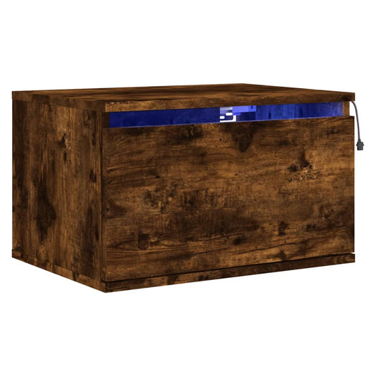 vidaXL Κομοδίνο Επιτοίχιο με Φώτα LED Καπνιστή Δρυς