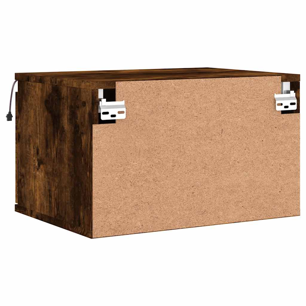 vidaXL Κομοδίνα Επιτοίχια με Φώτα LED 2 τεμ. Καπνιστή Δρυς