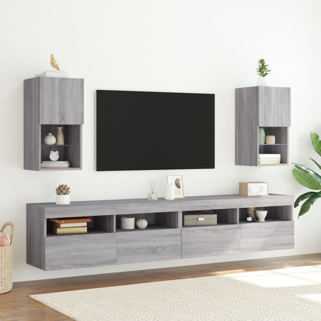 vidaXL Έπιπλα Τηλεόρασης με LED 2 τεμ. Γκρι Sonoma 30,5x30x60 εκ.