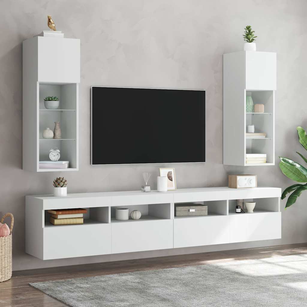 vidaXL Έπιπλα Τηλεόρασης με LED 2 τεμ. Λευκά 30,5x30x90 εκ.