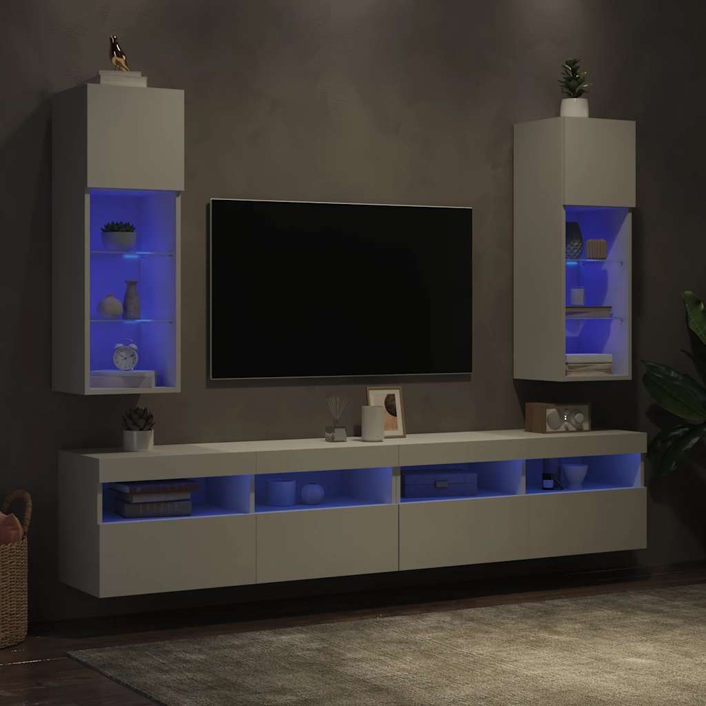 vidaXL Έπιπλα Τηλεόρασης με LED 2 τεμ. Λευκά 30,5x30x90 εκ.