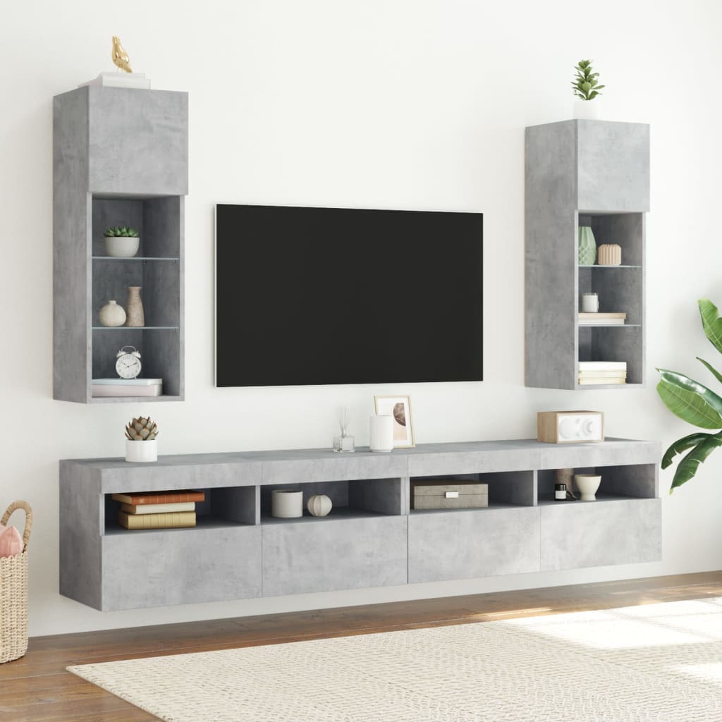 vidaXL Έπιπλα Τηλεόρασης με LED 2 τεμ. Γκρι Σκυροδέματος 30,5x30x90εκ.