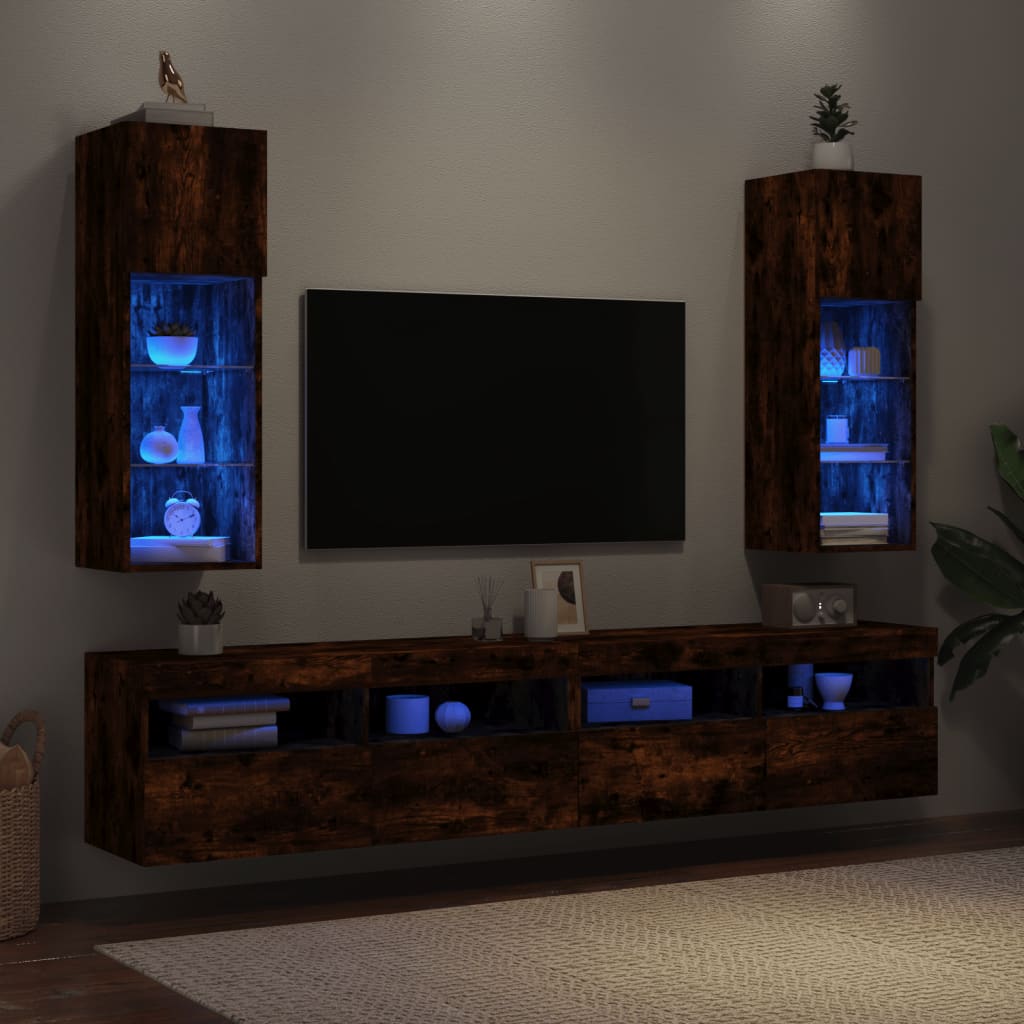 vidaXL Έπιπλα Τηλεόρασης με LED 2 τεμ. Καπνιστή Δρυς 30,5x30x90 εκ.