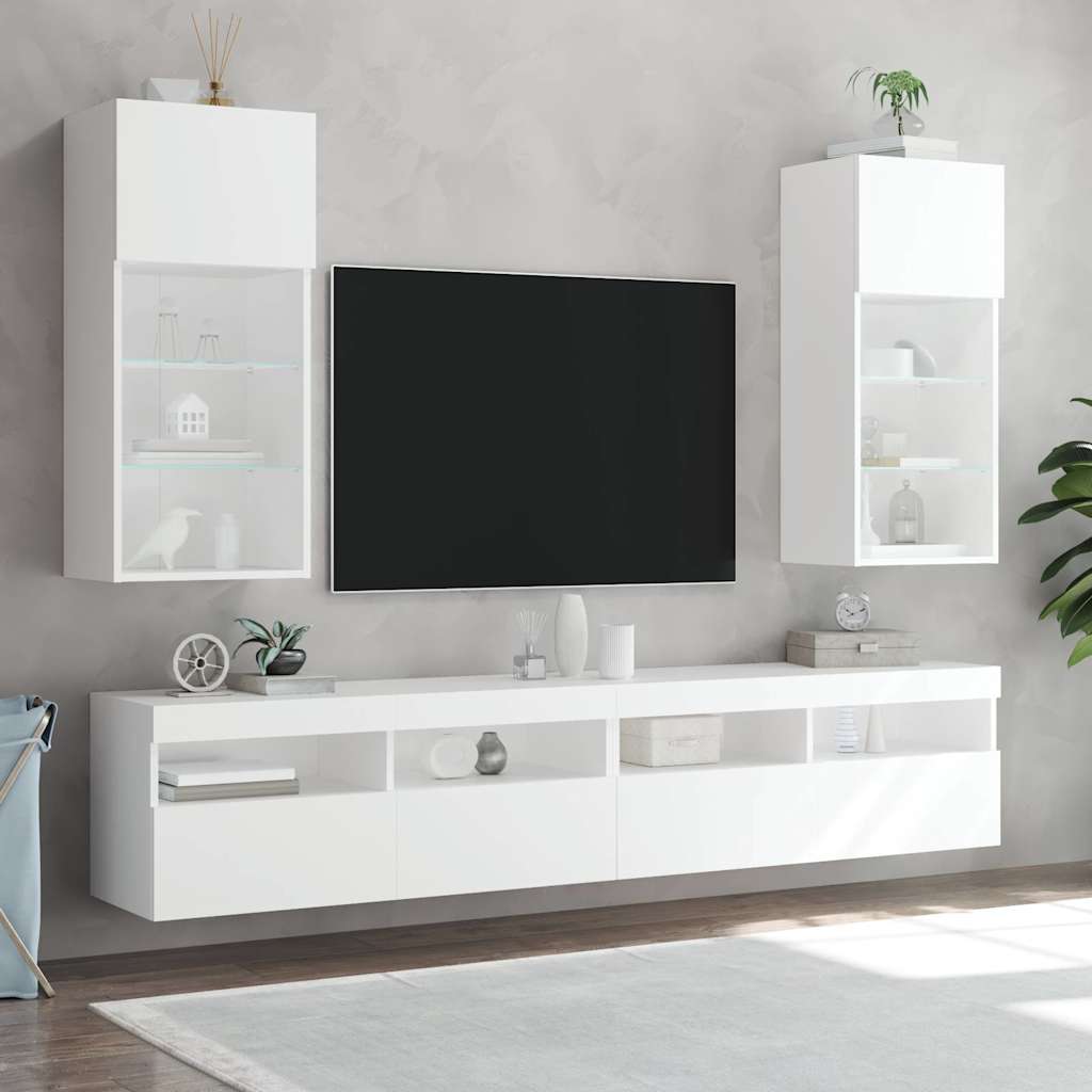 vidaXL Έπιπλα Τηλεόρασης με LED 2 τεμ. Λευκά 40,5x30x90 εκ.