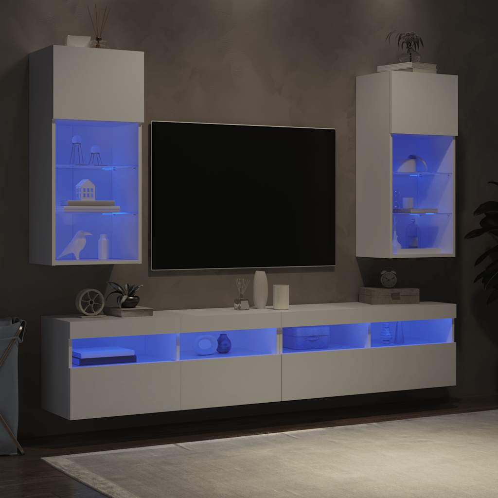 vidaXL Έπιπλα Τηλεόρασης με LED 2 τεμ. Λευκά 40,5x30x90 εκ.