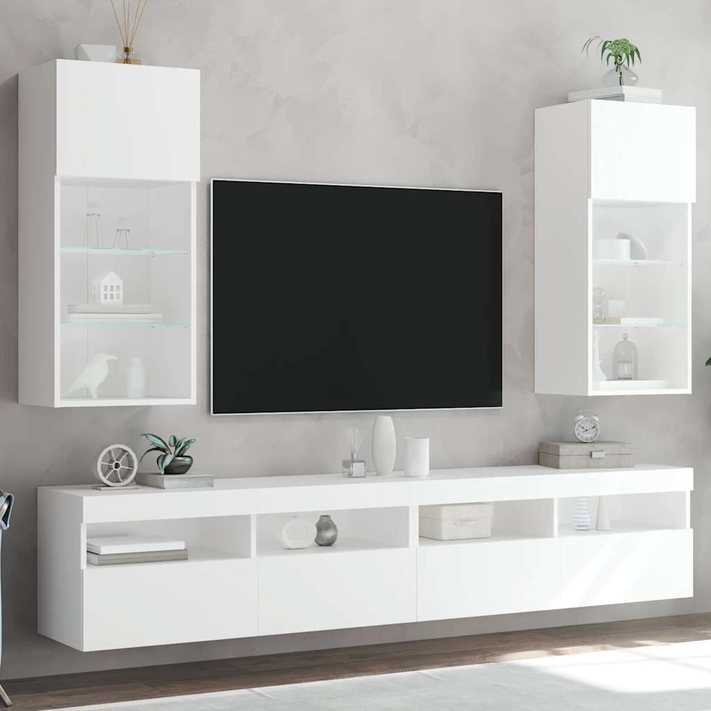 vidaXL Έπιπλα Τηλεόρασης με LED 2 τεμ. Λευκά 40,5x30x90 εκ.