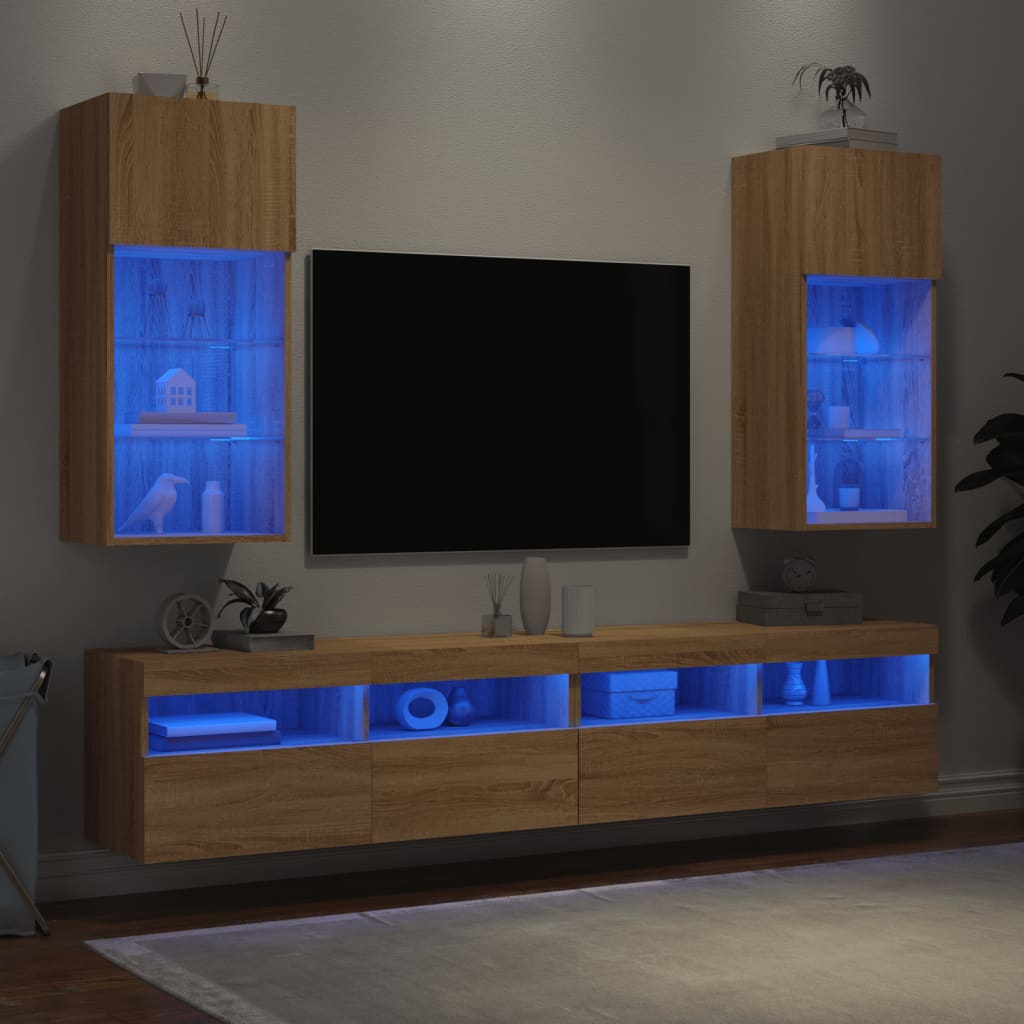 vidaXL Έπιπλα Τηλεόρασης με LED 2 τεμ. Sonoma Δρυς 40,5x30x90 εκ.