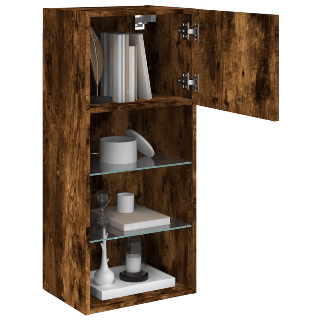 vidaXL Έπιπλα Τηλεόρασης με LED 2 τεμ. Καπνιστή Δρυς 40,5x30x90 εκ.