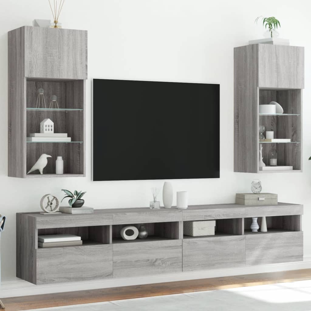 vidaXL Έπιπλα Τηλεόρασης με LED 2 τεμ. Γκρι Sonoma 40,5x30x90 εκ.