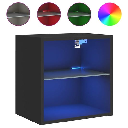 vidaXL Κομοδίνο Επιτοίχιο με Φώτα LED Μαύρο