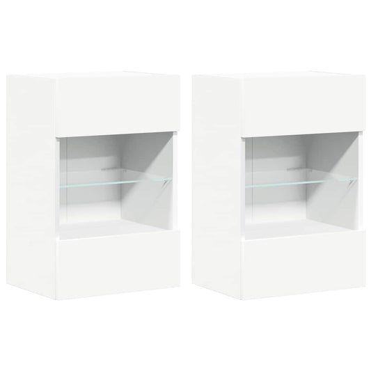 vidaXL Κρεμαστά ντουλάπια με φώτα LED για τηλεόραση 2 Τεμ. Λευκά 40x30x60,5 εκ.