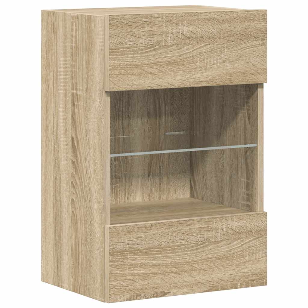 vidaXL Κρεμαστά ντουλάπια με φώτα LED για τηλεόραση 2 Τεμ. Sonoma Δρυς 40x30x60,5 εκ.