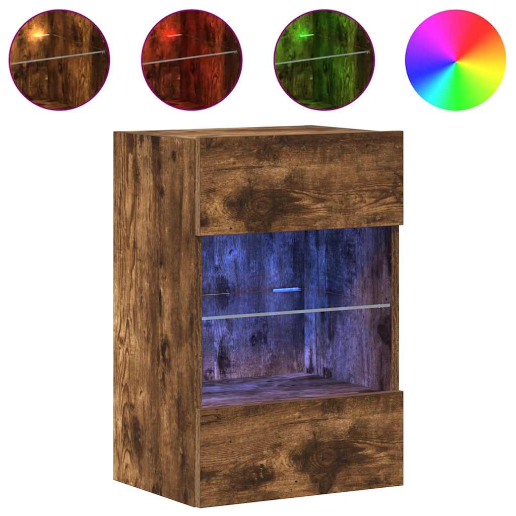 vidaXL Κρεμαστά ντουλάπια με φώτα LED για τηλεόραση 2 Τεμ. Καπνιστή Δρυς 40x30x60,5εκ.