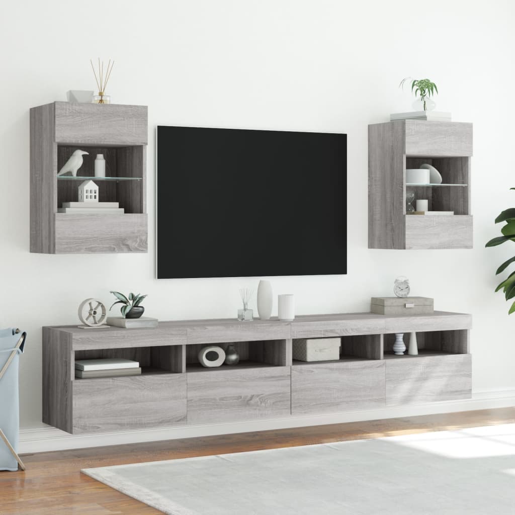 vidaXL Έπιπλο Τοίχου Τηλεόρασης με LED Γκρι Sonoma 40x30x60,5 εκ.
