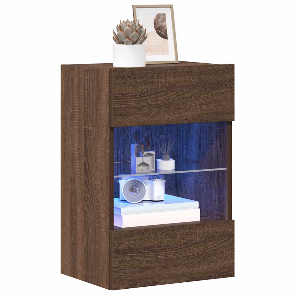 vidaXL Κρεμαστά ντουλάπια με φώτα LED για τηλεόραση 2 Τεμ. Καφέ Δρυς 40x30x60,5εκ.