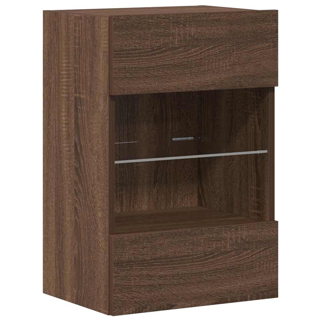 vidaXL Κρεμαστά ντουλάπια με φώτα LED για τηλεόραση 2 Τεμ. Καφέ Δρυς 40x30x60,5εκ.