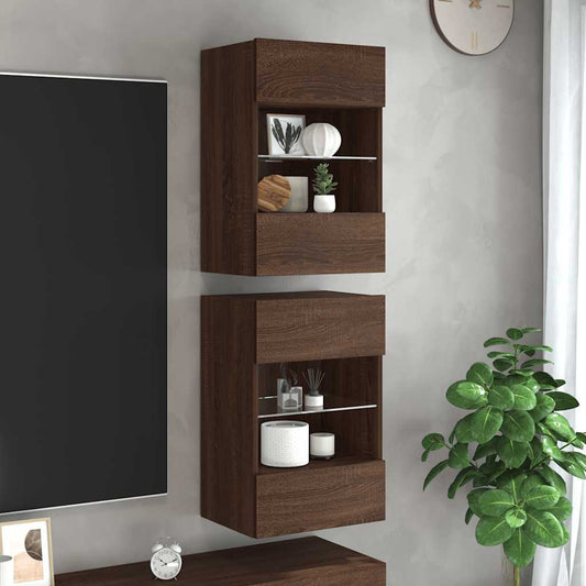 vidaXL Κρεμαστά ντουλάπια με φώτα LED για τηλεόραση 2 Τεμ. Καφέ Δρυς 40x30x60,5εκ.