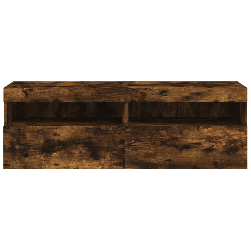 vidaXL Έπιπλα Τοίχου Τηλεόρασης LED 2 Τεμ. Καπνιστή Δρυς 60x30x40 εκ.