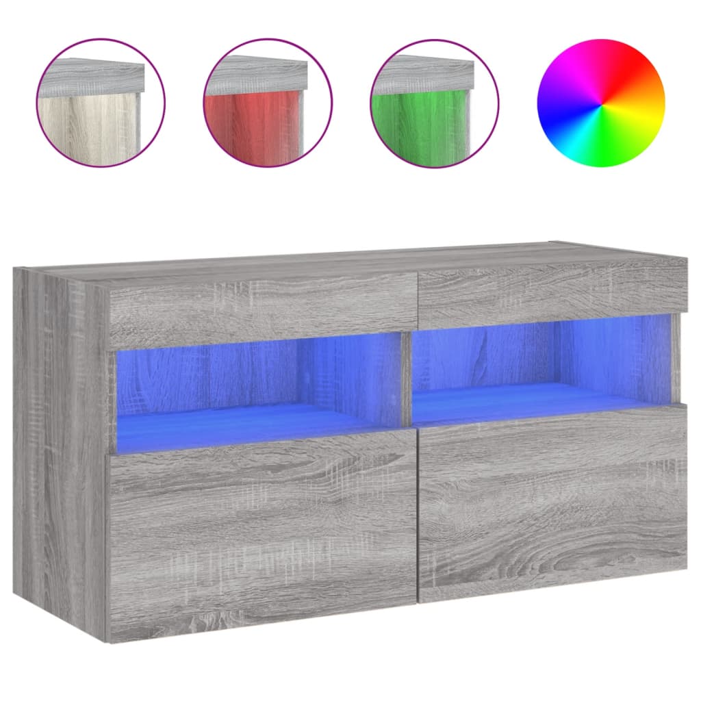 vidaXL Έπιπλο Τοίχου Τηλεόρασης με LED Γκρι Sonoma 80x30x40 εκ.
