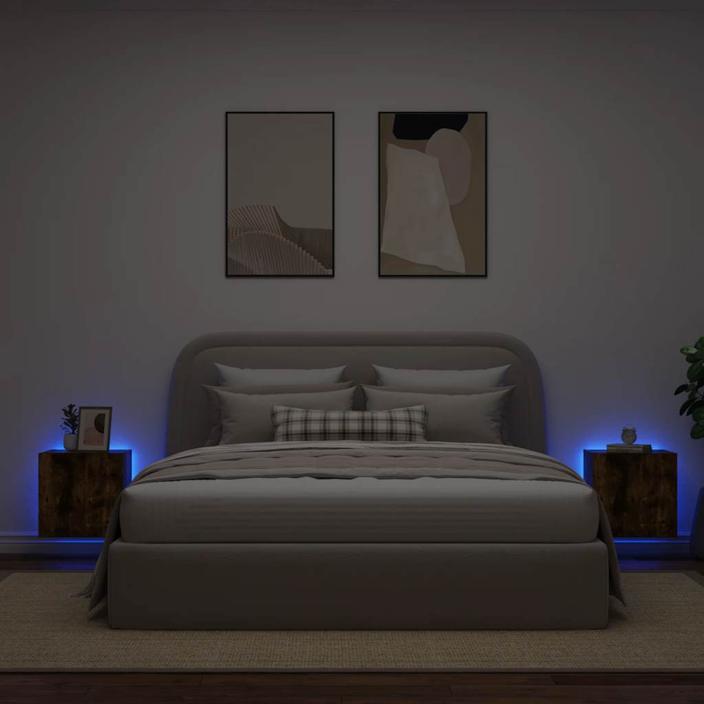 vidaXL Έπιπλα Τοίχου Τηλεόρασης LED 2 Τεμ. Καπνιστή Δρυς 40,5x35x40εκ.