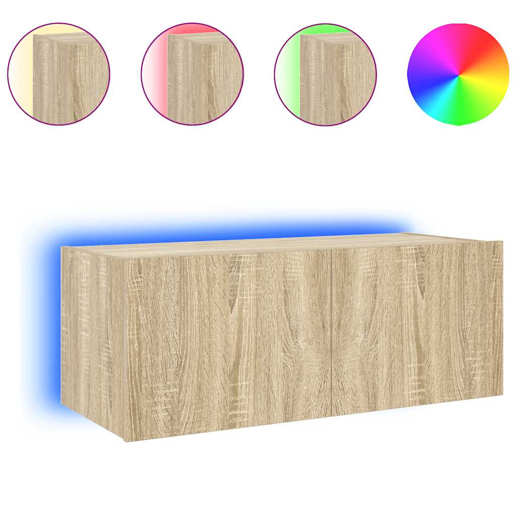 vidaXL Έπιπλο Τοίχου Τηλεόρασης με LED Sonoma Δρυς 80x35x31 εκ.