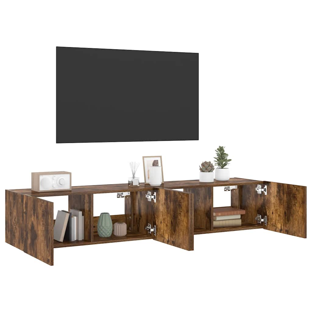 vidaXL Έπιπλα Τοίχου Τηλεόρασης LED 2 Τεμ. Καπνιστή Δρυς 80x35x31 εκ.