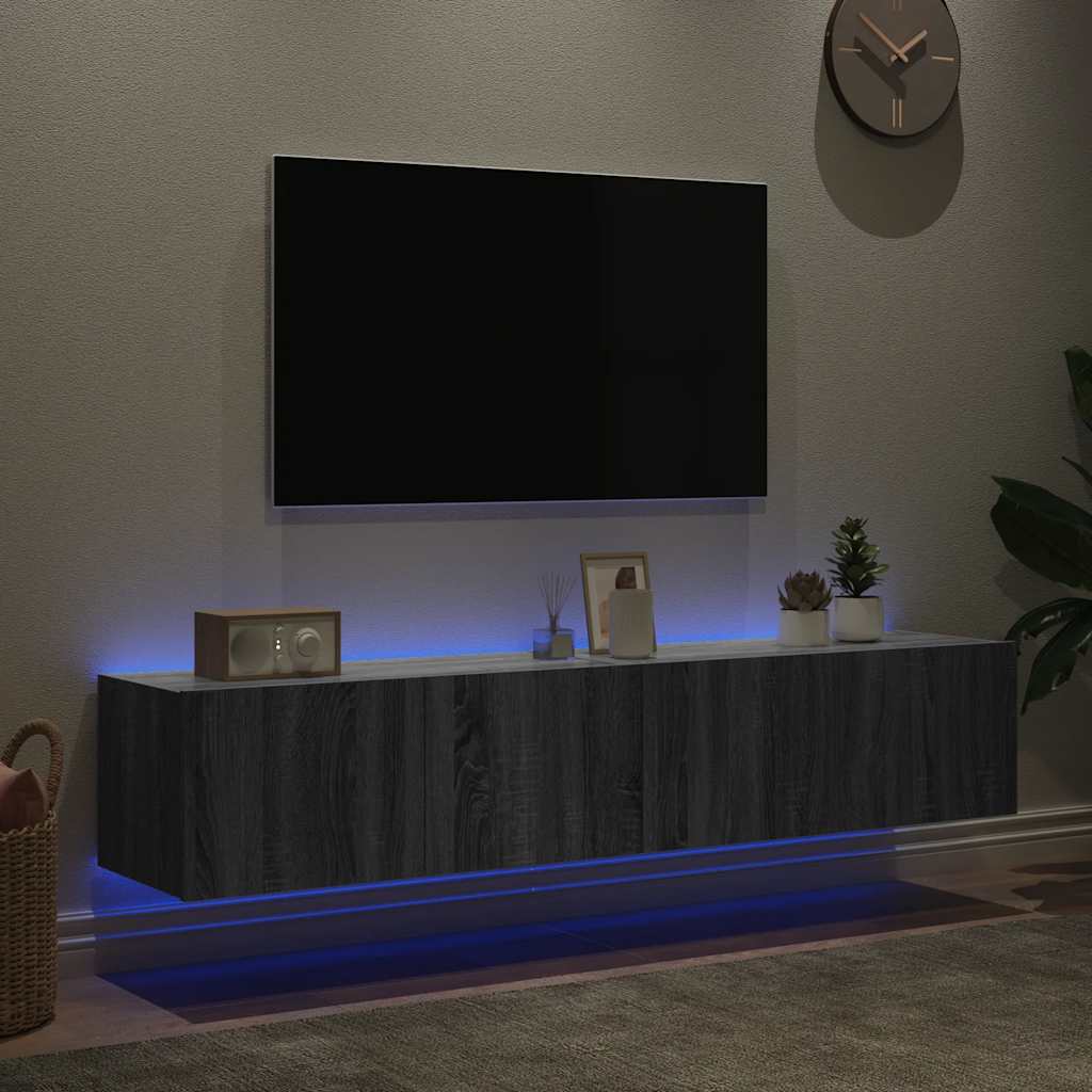 vidaXL Έπιπλα Τοίχου Τηλ. με LED 2 Τεμ. Γκρι Sonoma 80x35x31 εκ.