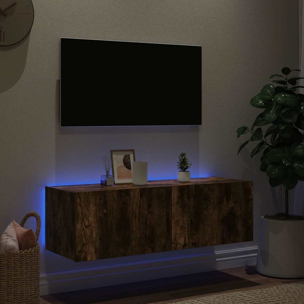 vidaXL Έπιπλο Τοίχου Τηλεόρασης με LED Καπνιστή Δρυς 100x35x31 εκ.