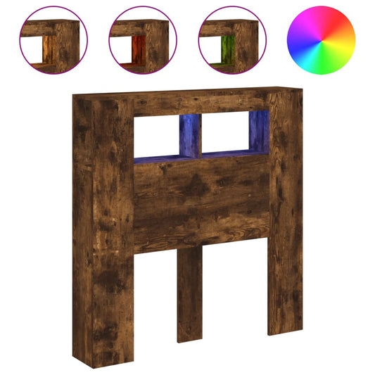 vidaXL Κεφαλάρι Κρεβατιού με LED Καπνιστή Δρυς 100x18,5x103,5 εκ