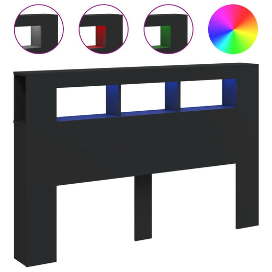 vidaXL Κεφαλάρι Κρεβατιού με LED Μαύρο 160x18,5x103,5 εκ Επεξεργ. Ξύλο