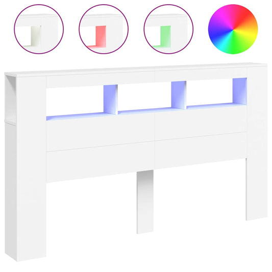 vidaXL Κεφαλάρι Κρεβατιού με LED Λευκό 180x18,5x103,5 εκ Επεξεργ. Ξύλο