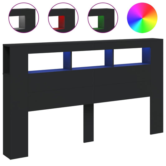 vidaXL Κεφαλάρι Κρεβατιού με LED Μαύρο 180x18,5x103,5 εκ Επεξεργ. Ξύλο