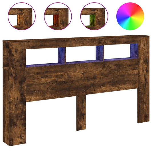 vidaXL Κεφαλάρι Κρεβατιού με LED Καπνιστή Δρυς 180x18,5x103,5 εκ