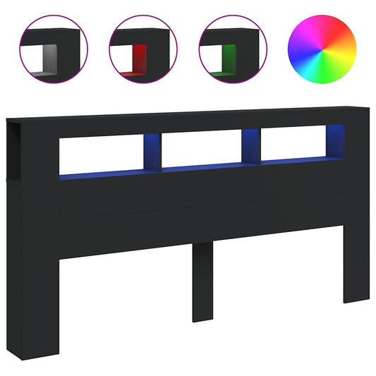 vidaXL Κεφαλάρι Κρεβατιού με LED Μαύρο 200x18,5x103,5 εκ Επεξεργ. Ξύλο