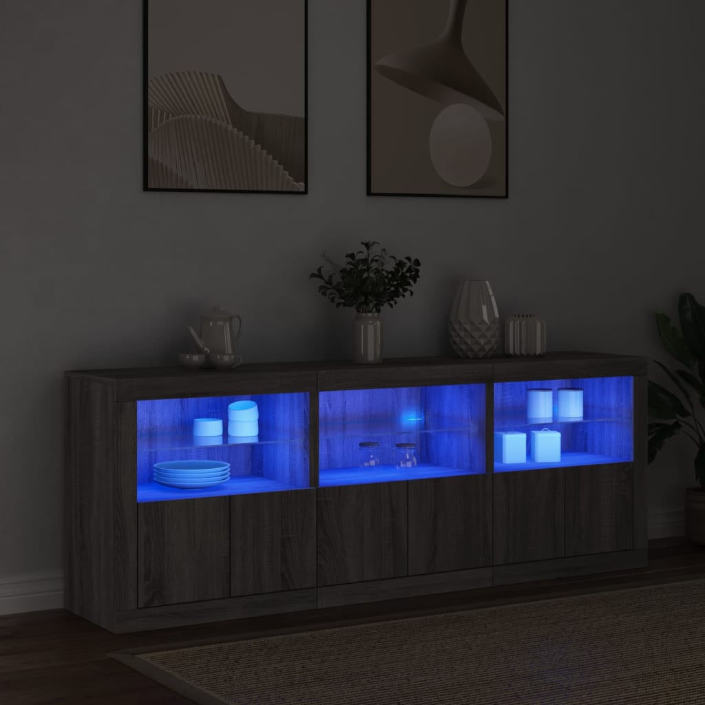 vidaXL Μπουφές με LED Γκρι Sonoma 181,5x37x67 εκ.