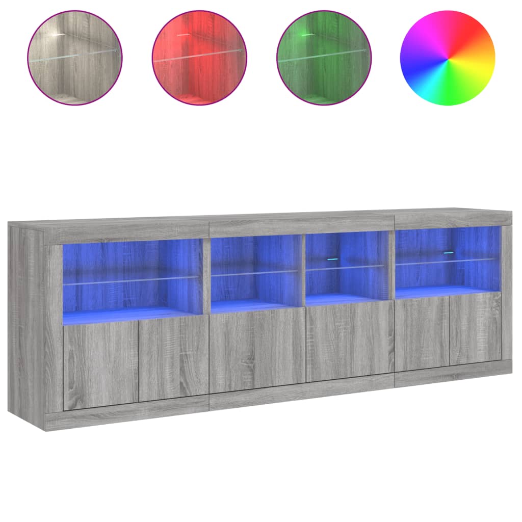 vidaXL Μπουφές με LED Γκρι Sonoma 202 x 37 x 67 εκ.
