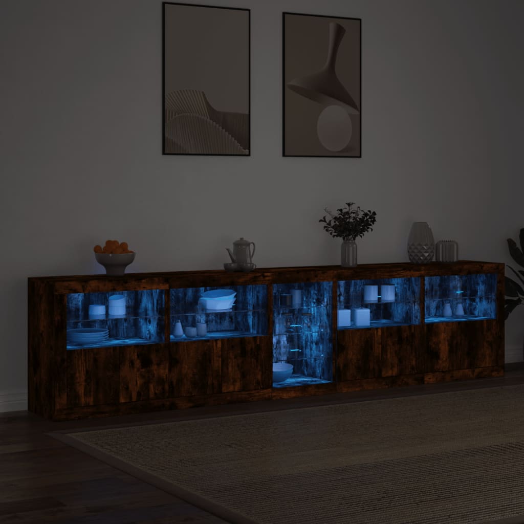 vidaXL Μπουφές με LED Καπνιστή Δρυς 283 x 37 x 67 εκ.
