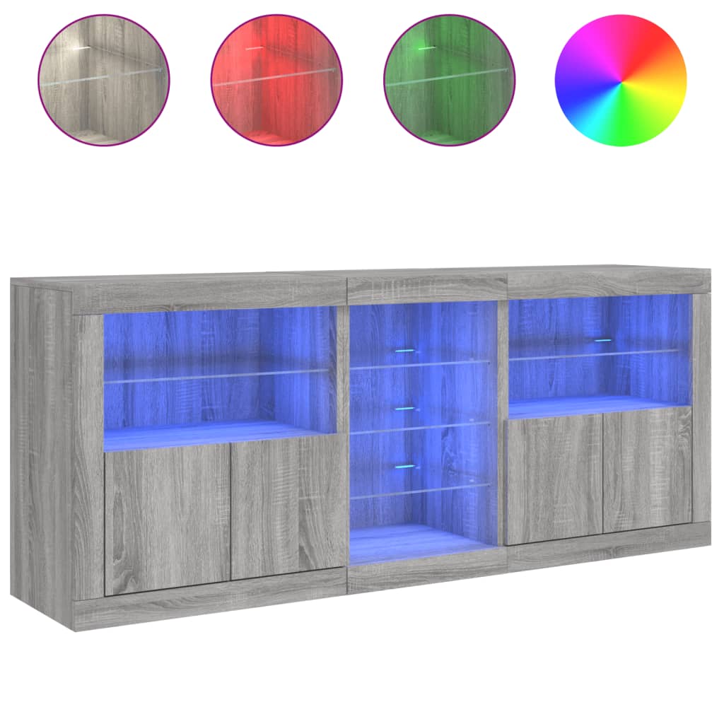 vidaXL Μπουφές με LED Γκρι Sonoma 162x37x67 εκ.