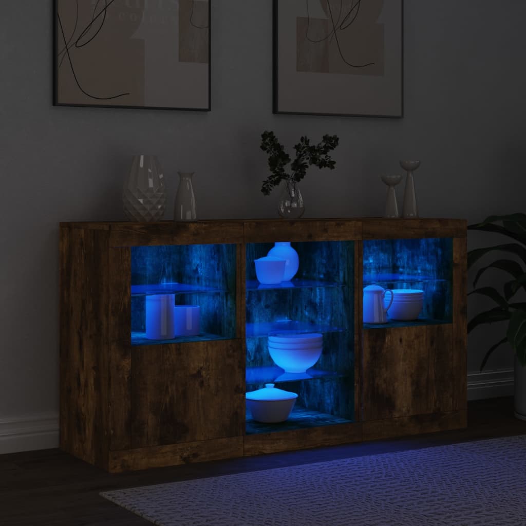 vidaXL Μπουφές με LED Καπνιστή Δρυς 123 x 37 x 67 εκ.