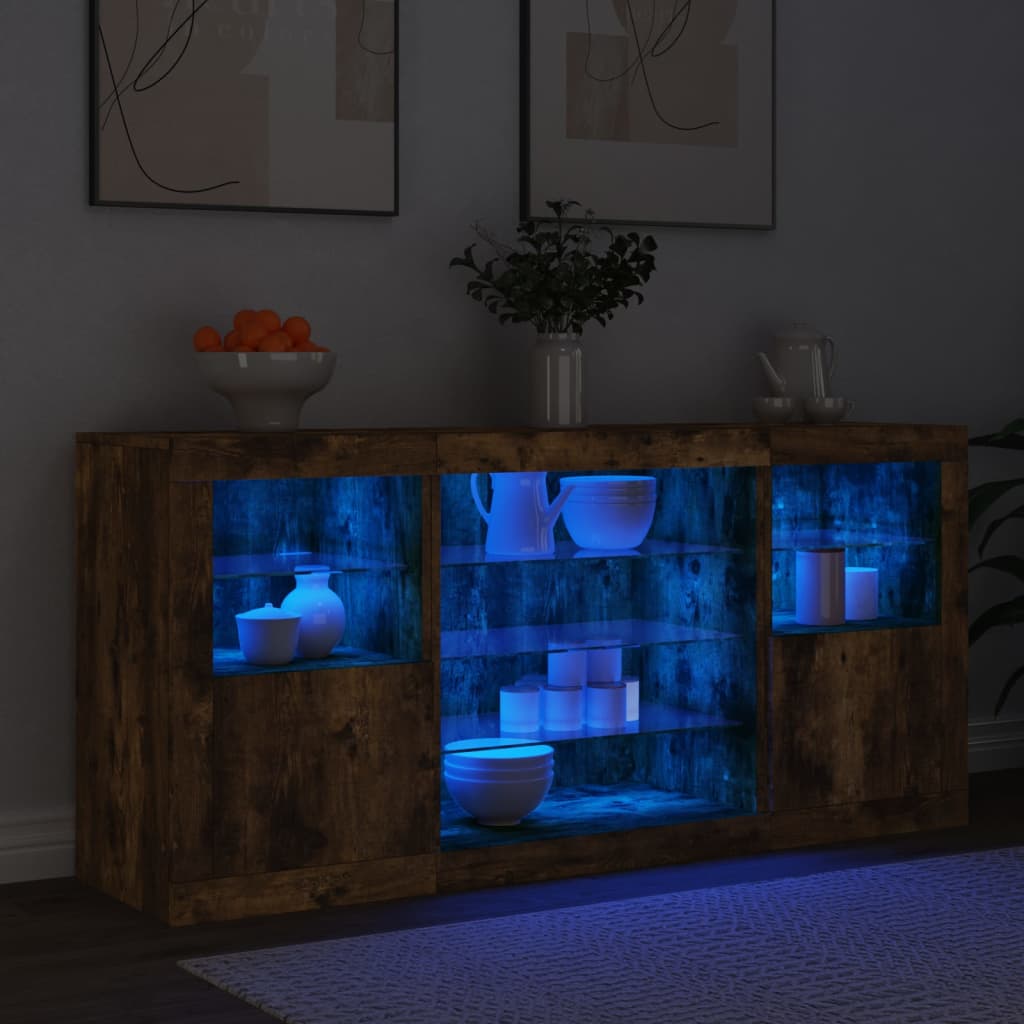 vidaXL Ντουλάπι με LED Καπνιστή Δρυς 142,5x37x67 εκ.