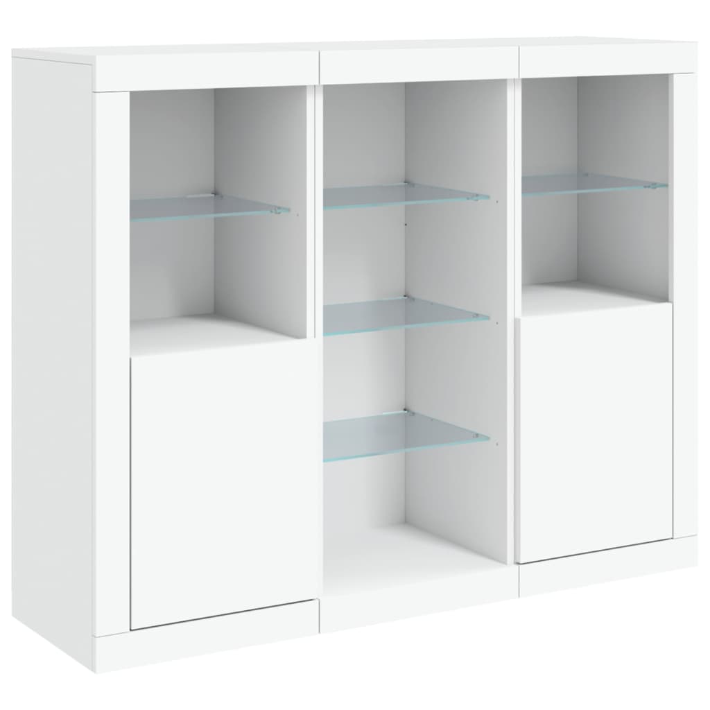 vidaXL Μπουφέδες με Φώτα LED 3 τεμ. Λευκοί από Επεξεργασμένο Ξύλο