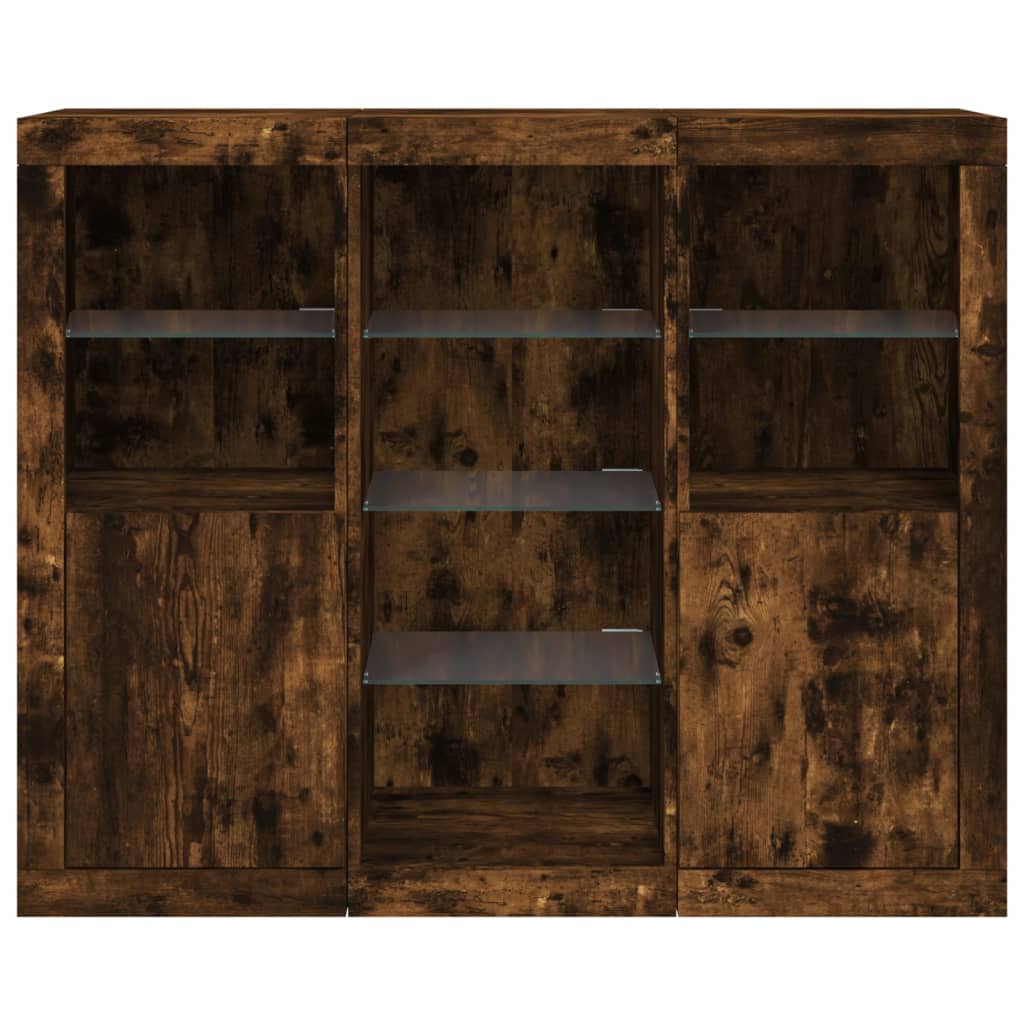 vidaXL Ντουλάπια με Φώτα LED 3 τεμ. Καπνιστή Δρυς Επεξεργασμένο Ξύλο