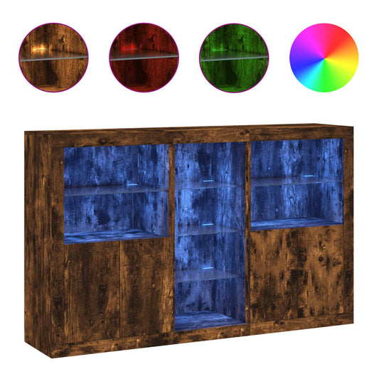 vidaXL Μπουφές με Φώτα LED Καπνιστή Δρυς 162 x 37 x 100 εκ.