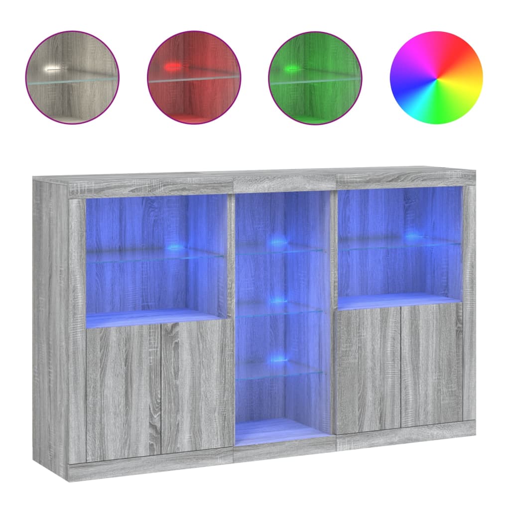 vidaXL Μπουφές με Φώτα LED Γκρι Sonoma 162 x 37 x 100 εκ.